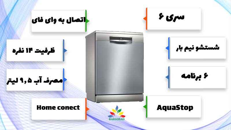 تصویری از مشخصات کلی ماشین ظرفشویی سری 6 بوش 